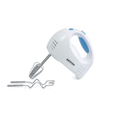 Krypton Hand Mixer- KNHB6043/ with 7 Speed Levels, Includes Whisk and Hook Attachment/ Perfect for Beating Eggs, Cream, Batters, Kneading Dough, etc./ Blue and White, 2 Years Warranty