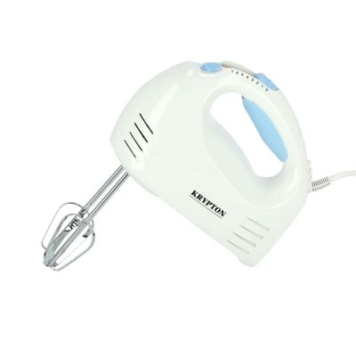 Krypton Hand Mixer- KNHB6043/ with 7 Speed Levels, Includes Whisk and Hook Attachment/ Perfect for Beating Eggs, Cream, Batters, Kneading Dough, etc./ Blue and White, 2 Years Warranty