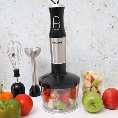 Krypton 4-in-1 Hand Blender Set, 2 Speed Button, KNHB6079N | Hand Held Blender with Electric Whisk, 500ml Mixing Beaker & 600ml Food Chopper for Baby Food, Soup, Smoothie