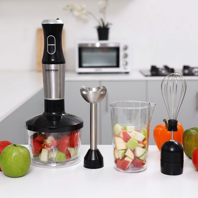 Krypton 4-in-1 Hand Blender Set, 2 Speed Button, KNHB6079N | Hand Held Blender with Electric Whisk, 500ml Mixing Beaker & 600ml Food Chopper for Baby Food, Soup, Smoothie