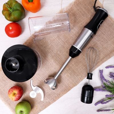 Krypton 4-in-1 Hand Blender Set, 2 Speed Button, KNHB6079N | Hand Held Blender with Electric Whisk, 500ml Mixing Beaker & 600ml Food Chopper for Baby Food, Soup, Smoothie