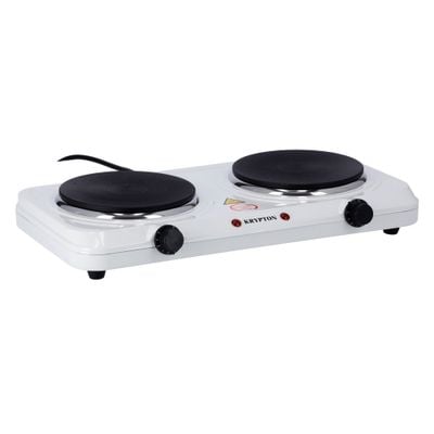 Krypton KNHP5306 Electric Double Hot Plate 2000W | Cast Iron | Double Burner Hot Plate for Flexible Precise Table Top Cooking - Cast Iron Heating Plate - Portable Electric Hob with Temperature Control for Home, Camping & Caravan Cooking