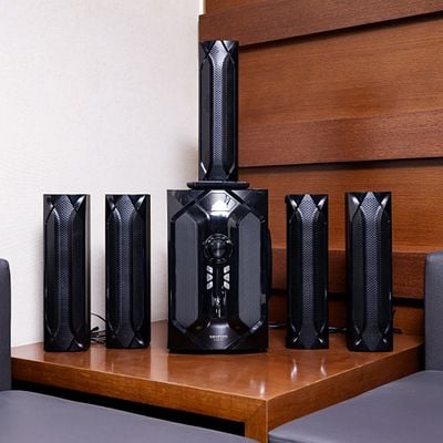 Krypton High Power 5.1 CH Multimedia Speaker - Multimedia Speaker System with Subwoofer - USB/SD/FM/BT/REC/MIC - LED Display Speakers for Computers, Laptop, TV, Tablet, Music Player - Full Function Remote Controller | 2 Years Warranty