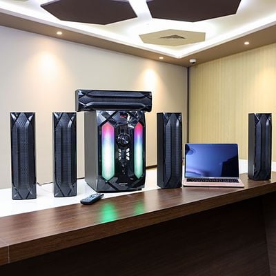 Krypton High Power 5.1 CH Multimedia Speaker - Multimedia Speaker System with Subwoofer - USB/SD/FM/BT/REC/MIC - LED Display Speakers for Computers, Laptop, TV, Tablet, Music Player - Full Function Remote Controller | 2 Years Warranty