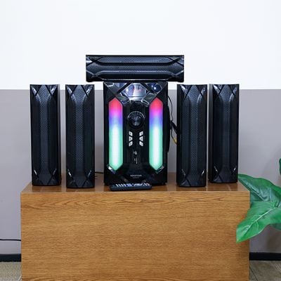 Krypton High Power 5.1 CH Multimedia Speaker - Multimedia Speaker System with Subwoofer - USB/SD/FM/BT/REC/MIC - LED Display Speakers for Computers, Laptop, TV, Tablet, Music Player - Full Function Remote Controller | 2 Years Warranty