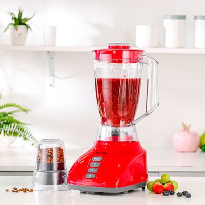 Krypton 2-in-1 Blender- KNB6013N| 650 W, Powerful Motor with 2 Speed Setting and Pulse| Transparent and Unbreakable Jars with Sharp Blade, Grinder Attachment| Perfect for making Smoothies, Milkshakes, etc and Grinding Beans, Coconut, Nuts, etc| Red, 2 Years Warranty