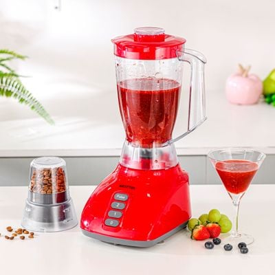 Krypton 2-in-1 Blender- KNB6013N| 650 W, Powerful Motor with 2 Speed Setting and Pulse| Transparent and Unbreakable Jars with Sharp Blade, Grinder Attachment| Perfect for making Smoothies, Milkshakes, etc and Grinding Beans, Coconut, Nuts, etc| Red, 2 Years Warranty