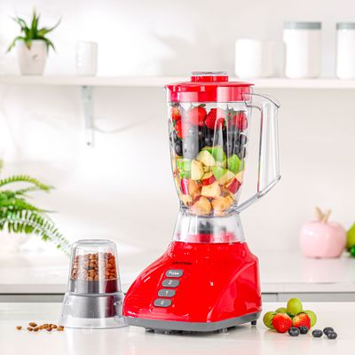 Krypton 2-in-1 Blender- KNB6013N| 650 W, Powerful Motor with 2 Speed Setting and Pulse| Transparent and Unbreakable Jars with Sharp Blade, Grinder Attachment| Perfect for making Smoothies, Milkshakes, etc and Grinding Beans, Coconut, Nuts, etc| Red, 2 Years Warranty