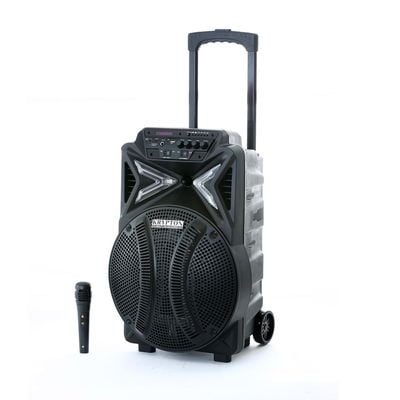 Krypton Portable & Rechargeable Professional Speaker - Comfortable Handle with Rolling Wheels | USB, SD Card, FM, Mic, Bluetooth & Remote | LED Disco Light | Party Speaker | 2 Years Warranty