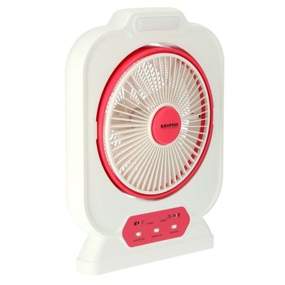 Krypton 12'' Rechargeable Box Fan - Personal Desk Fan with - Personal Desk Fan with LED Night Light - Electric USB Fan for Office, Home & Travel Use - 10 Hours Working | 2 Years Warranty