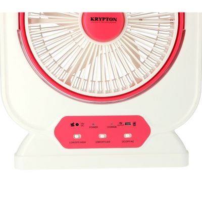 Krypton 12'' Rechargeable Box Fan - Personal Desk Fan with - Personal Desk Fan with LED Night Light - Electric USB Fan for Office, Home & Travel Use - 10 Hours Working | 2 Years Warranty