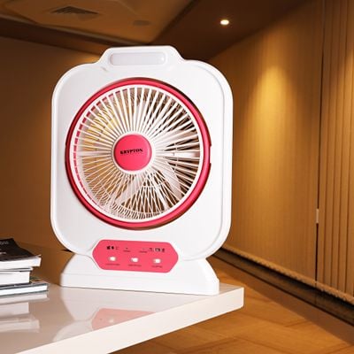 Krypton 12'' Rechargeable Box Fan - Personal Desk Fan with - Personal Desk Fan with LED Night Light - Electric USB Fan for Office, Home & Travel Use - 10 Hours Working | 2 Years Warranty