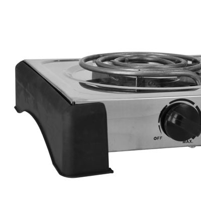 Krypton KNHP5310 2000W Stainless Steel Double Burner Hot Plate for Flexible Precise Table Top Cooking - Cast Iron Heating Plate - with Temperature Control for Home, Camping & Caravan Cooking | 2 Years Warranty