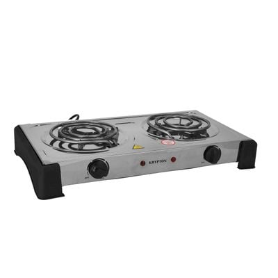 Krypton KNHP5310 2000W Stainless Steel Double Burner Hot Plate for Flexible Precise Table Top Cooking - Cast Iron Heating Plate - with Temperature Control for Home, Camping & Caravan Cooking | 2 Years Warranty