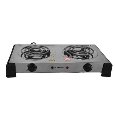 Krypton KNHP5310 2000W Stainless Steel Double Burner Hot Plate for Flexible Precise Table Top Cooking - Cast Iron Heating Plate - with Temperature Control for Home, Camping & Caravan Cooking | 2 Years Warranty