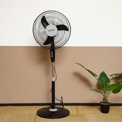 Krypton 16" Stand Fan- KNF6153N| 3 speed fans| 60 mins timer | Pedestal Fan With 5 Leaf Blades For Strong Wind And 3-Speed Levels| High Performance 60W Motor For High Speed Wind| Ideal For Home, Office, Garage, Apartment| 2 Years Warranty, Black 