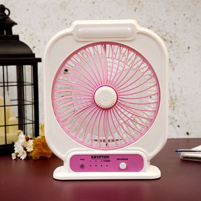 Krypton 8'' Rechargeable Mini Table Fan- Powerful Personal Desk Box Fan | Table Fan for Office, Home (3 Speed) | 2 Years Warranty