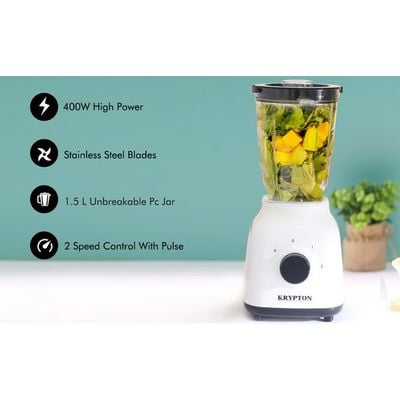 Blender with 1.5L Unbreakable PC Jar, 400W, KNB6211 | 2 Speed with Pulse Function | Stainless Steel Blades Mixer Grinder | Smoothies, Blend, Chop, Grind