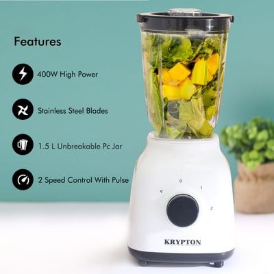 Blender with 1.5L Unbreakable PC Jar, 400W, KNB6211 | 2 Speed with Pulse Function | Stainless Steel Blades Mixer Grinder | Smoothies, Blend, Chop, Grind