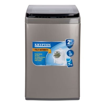 Krypton Fully Automatic Washing Machine 7KG - Plastic Body - Stainless Steel Drum- Tempered Glass Window - Turbo Wash - Gentle Wash | Wash Power: 330W & Spin Power 260W | 2 Years Warranty