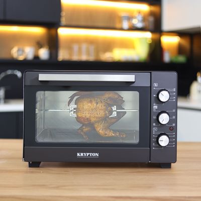 Krypton 30L Electric Oven - 1600W Electric Oven with Rotisserie functions | Grill Function, 60 Minute Timer, Auto Shut Off with Signal Bell & Inside Lamp | Multiple Control Knobs 