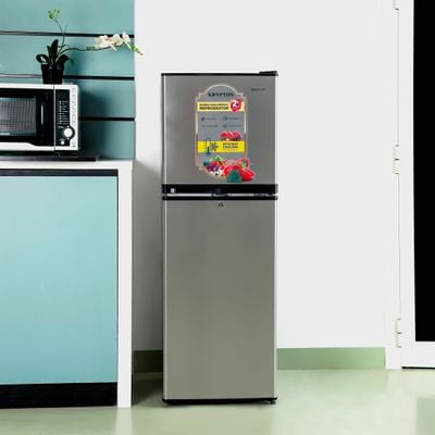 Krypton Double Door Defrost Refrigerator- KNRF220T| Quick Cooling, Larger Storage Space and Vegetable Box, Perfect for Family of 4 to 5 Members| Includes a Lock and Key| Silver, 2 Year Warranty