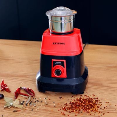 Krypton 3-IN-1 Mixer Grinder- KNB6192| 550W Powerful Copper Motor with Stainless Steel Jars and Blades and Unbreakable Lids| Ergonomic Design with Motor Overload Protector| 3 Jars, 3 Speed Setting for Efficient Grinding| Black and Red, 2 Years Warranty