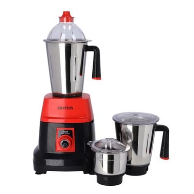 Krypton 3-IN-1 Mixer Grinder- KNB6192| 550W Powerful Copper Motor with Stainless Steel Jars and Blades and Unbreakable Lids| Ergonomic Design with Motor Overload Protector| 3 Jars, 3 Speed Setting for Efficient Grinding| Black and Red, 2 Years Warranty