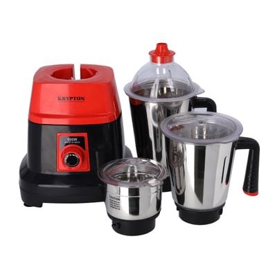 Krypton 3-IN-1 Mixer Grinder- KNB6192| 550W Powerful Copper Motor with Stainless Steel Jars and Blades and Unbreakable Lids| Ergonomic Design with Motor Overload Protector| 3 Jars, 3 Speed Setting for Efficient Grinding| Black and Red, 2 Years Warranty