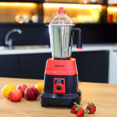 Krypton 3-IN-1 Mixer Grinder- KNB6192| 550W Powerful Copper Motor with Stainless Steel Jars and Blades and Unbreakable Lids| Ergonomic Design with Motor Overload Protector| 3 Jars, 3 Speed Setting for Efficient Grinding| Black and Red, 2 Years Warranty