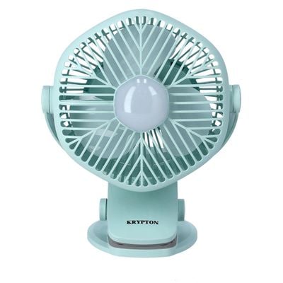 Krypton Rechargeable Mini Fan with Led Light- Clip Fan- 3.7V, 800mAh Lithium Battery - USB Charging - 6*0.5W Hi Power LED Light - Portable, Lightweight | 2 Year Warranty