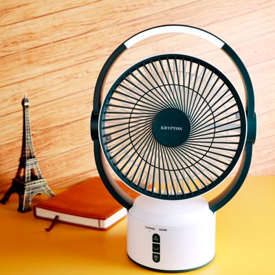 Krypton 9'' Rechargeable Table Fan - 3 Speed Personal Portable Fan with 12Pcs Bright LED Light with Dimmable - Quiet Electric Ideal for Office, Home and Travel Use | 2 Year Warranty