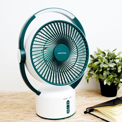 Krypton 9'' Rechargeable Table Fan - 3 Speed Personal Portable Fan with 12Pcs Bright LED Light with Dimmable - Quiet Electric Ideal for Office, Home and Travel Use | 2 Year Warranty