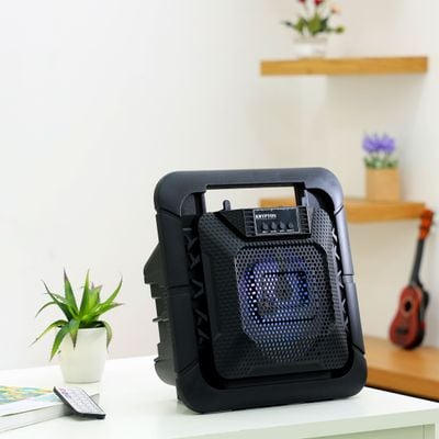 Krypton Rechargeable Portable Speaker - Comfortable Handle | USB, FM, Mic, Bluetooth & Remote | LED Disco Light, 1800 Mah Battery | Party Speaker | Ideal for Indoor & Outdoors