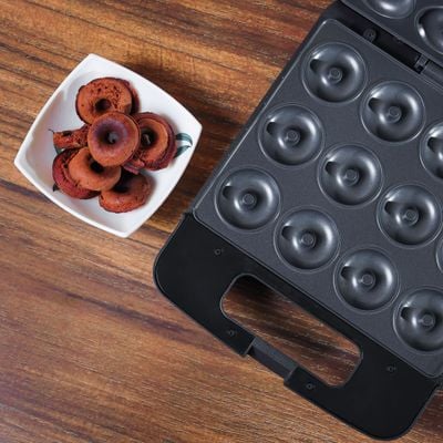 12Pcs Doughnut Maker, Non-Stick Coating, KNDM6367 - Power & Ready Indication Lights, Overheat Protection, Cool Touch Handle, Skid-Resistant Feet, Stainless Steel Decoration