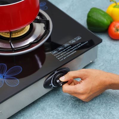 Stainless Steel Gas Cooker, Enamelled Pan Support, KNGC6348 | Two Burner | Auto Ignition System | Cast Iron Burners | Tempered Glass | Save 60% Gas