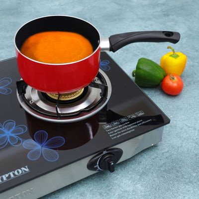 Stainless Steel Gas Cooker, Enamelled Pan Support, KNGC6348 | Two Burner | Auto Ignition System | Cast Iron Burners | Tempered Glass | Save 60% Gas