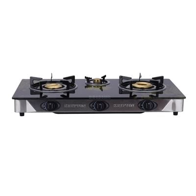 Gas Cooker, Enamelled Pan Support, KNGC6349 | Three Burner | Automatic Ignition System | Saves 60% Gas | Cast Iron Burners | Tempered Glass