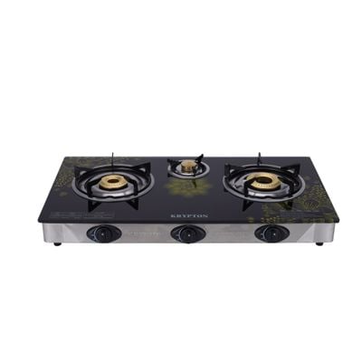 Gas Cooker, Enamelled Pan Support, KNGC6349 | Three Burner | Automatic Ignition System | Saves 60% Gas | Cast Iron Burners | Tempered Glass