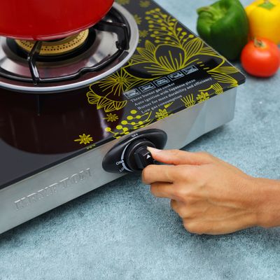 Gas Cooker, Enamelled Pan Support, KNGC6349 | Three Burner | Automatic Ignition System | Saves 60% Gas | Cast Iron Burners | Tempered Glass