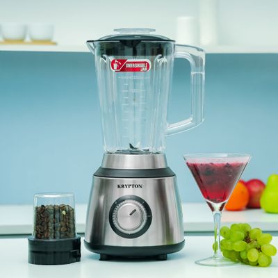 Stainless Steel 2-in-1 Blender, 1.5L PC Jar, KNB6389 | 2 Speed with Pulse Function | Stainless Steel Blades Mixer Grinder | Smoothies, Blend, Chop, Grind