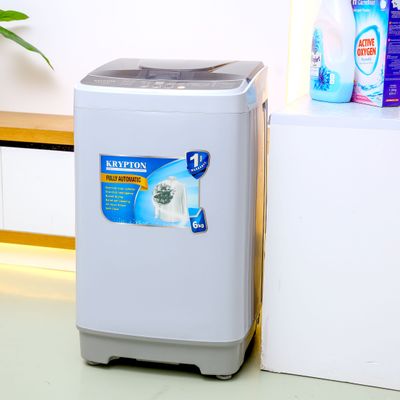 Krypton Fully Automatic Washing Machine- KNFWM6294/ 6.0 kg, Top-Loading and One-Click Intelligence/ Equipped with Diamond Inner Cylinder and Hand-Twist Wash Feature/ Perfect for Home, Apartment, etc./ White, 1 Year Warranty 