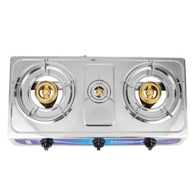 Krypton Stainless Steel Gas Cooker- KNGC6171| Triple Burner Gas Stove Low Gas Consumption and Improved Gas Flow for Efficient Heating| Auto Piezo Ignition System, LPG Gas Stove| Silver, 2 Years Warranty