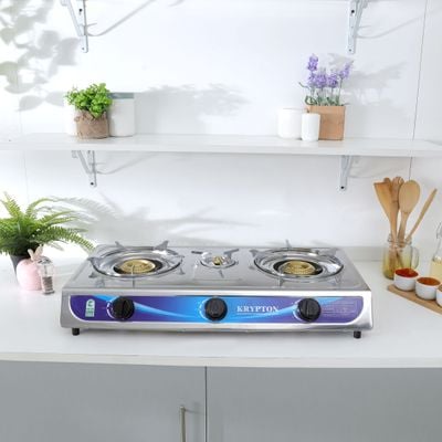 Krypton Stainless Steel Gas Cooker- KNGC6171| Triple Burner Gas Stove Low Gas Consumption and Improved Gas Flow for Efficient Heating| Auto Piezo Ignition System, LPG Gas Stove| Silver, 2 Years Warranty