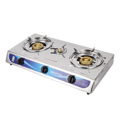 Krypton Stainless Steel Gas Cooker- KNGC6171| Triple Burner Gas Stove Low Gas Consumption and Improved Gas Flow for Efficient Heating| Auto Piezo Ignition System, LPG Gas Stove| Silver, 2 Years Warranty