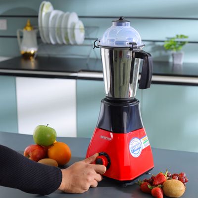 Krypton 3-IN-1 Mixer Grinder- KNB6425| 650W Powerful Copper Motor with Stainless Steel Jars and Blades and Unbreakable PC Lids| Ergonomic Design with Motor Overload Protector| 3 Jars, 3 Speed Setting for Efficient Grinding| Black and red, 2 Years Warranty