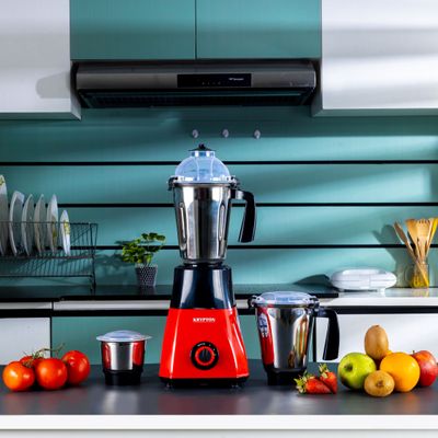 Krypton 3-IN-1 Mixer Grinder- KNB6425| 650W Powerful Copper Motor with Stainless Steel Jars and Blades and Unbreakable PC Lids| Ergonomic Design with Motor Overload Protector| 3 Jars, 3 Speed Setting for Efficient Grinding| Black and red, 2 Years Warranty