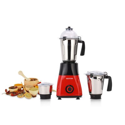 Krypton 3-IN-1 Mixer Grinder- KNB6425| 650W Powerful Copper Motor with Stainless Steel Jars and Blades and Unbreakable PC Lids| Ergonomic Design with Motor Overload Protector| 3 Jars, 3 Speed Setting for Efficient Grinding| Black and red, 2 Years Warranty