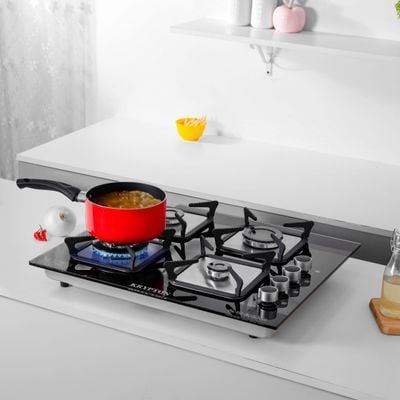 Krypton 2-IN-1 Built In Gas Hob- KNGC6423| Gas Stove with Sabaf Burners, Low Gas Consumption and Improved Gas Flow for Efficient Heating| Pulse Ignition System | Black, 2 Years Warranty