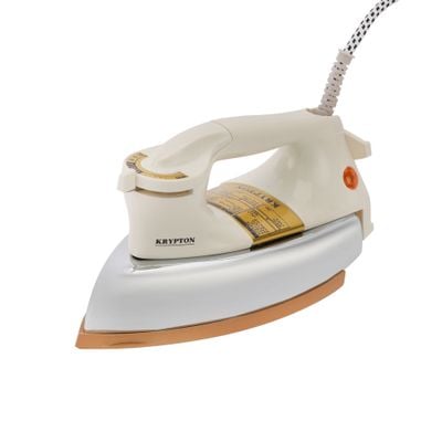 Krypton Automatic Dry  Iron- KNDI5218| Iron Box with Temperature Settings Dial and Auto Shut Off Function| Super Deluxe Heavy Weight Iron Box, Suitable for All Kinds of Fabric| Equipped with Teflon Coating| 2 Years Warranty, White and Golden